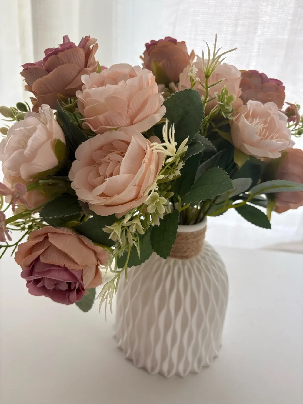 2 sets Elegant Pink and Mauve Faux Rose Arrangements